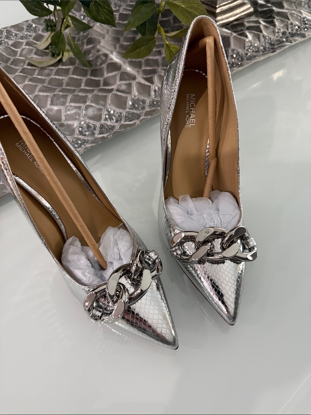 NWT! Michael KORS 7.5M Scarlett Snake-Embossed High Heel Pointed Toe Pump